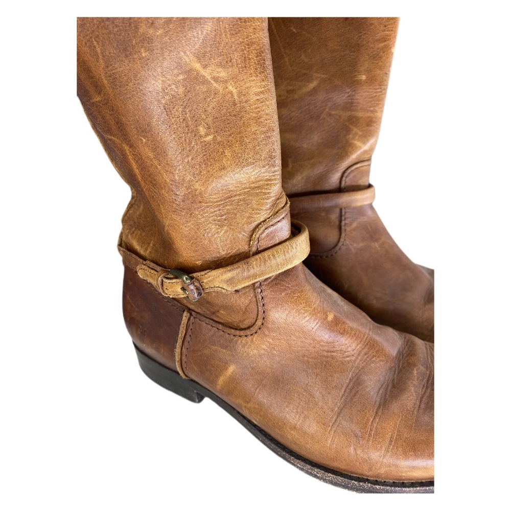 Melissa FRYE Tall Seam Pull On Riding Boots Full Grain Leather Boot Curved Top - Picture 10 of 14